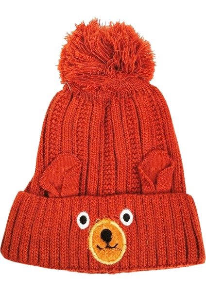 Yünlü Figürlü Ponponlu Çocuk Bere Kiremit