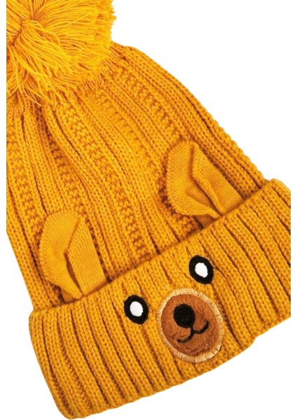 Yünlü Figürlü Ponponlu Çocuk Bere Hardal fiyatları