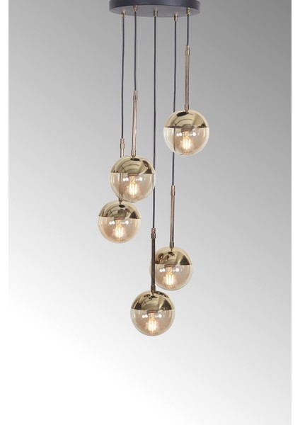 Gold-siyah metal gövde, 5'li LED sarkıt avize, şık ve modern tasarım indirimleri