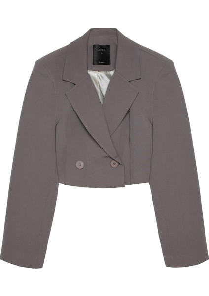 Kruvaze Crop Blazer Ceket Antrasit