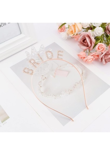 Rose Gold Bekarlığa Veda Kristal Taş Bride Tacı modelleri