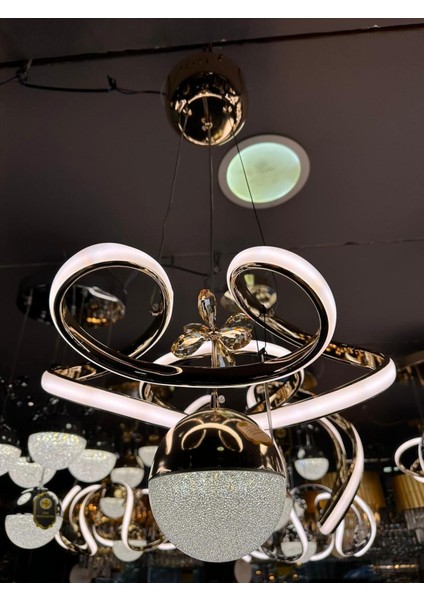 3 Renk Kumandalı Dimmerli Gold Led Kristal Avize, Şık ve Parlak Aydınlatma indirimleri