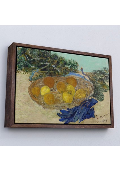 Teknoo- Çerçeveli Vincent Van Gogh - Mavi Eldivenli Portakal ve Limonların Natürmortu TABLOSU-7188