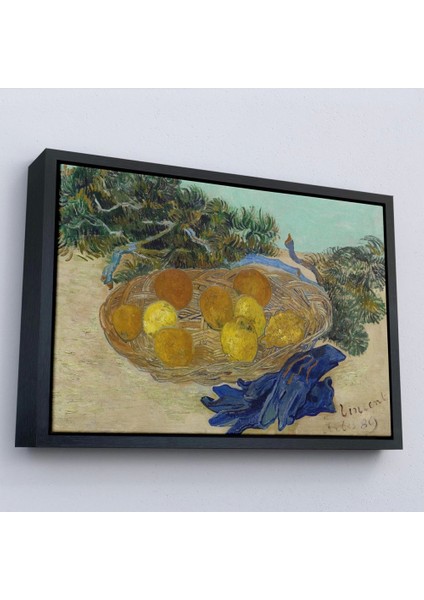 Teknoo- Çerçeveli Vincent Van Gogh - Mavi Eldivenli Portakal ve Limonların Natürmortu TABLOSU-7188