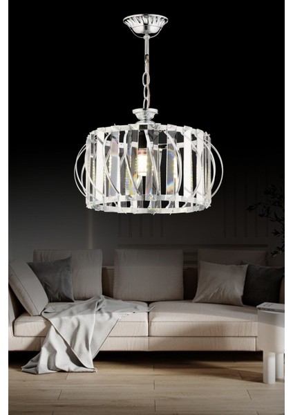 Şık Krom Kristal Avize 25x70 cm, Metal Malzeme, 1 Ampul Başlığı