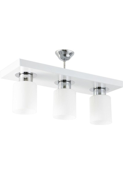 Modern üçlü dikdörtgen metal avize, beyaz tasarım, 3 ampüllü, 30x60 boyut
