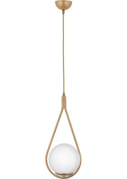 Tekno Trust Damla Model Modern Gold Tekli Glop Beyaz Camlı Sarkıt Avize