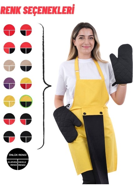 Renkli 4'lü Mutfak Önlüğü Seti, Havlu ve Eldiven Tutacak, 50x70, Pamuk Polyester, Sarı-Siyah indirimleri