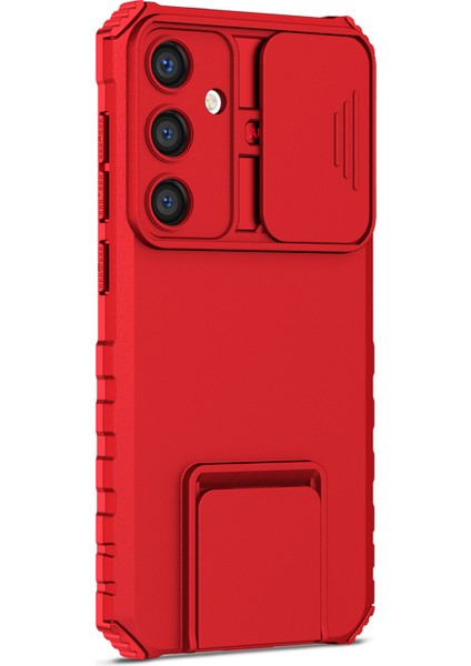 Samsung Galaxy S24+CEP Telefonu Kılıfları Için Slide Lens Shield Pc+Tpu Kickstand Kapak-Kırmızı (Yurt Dışından)