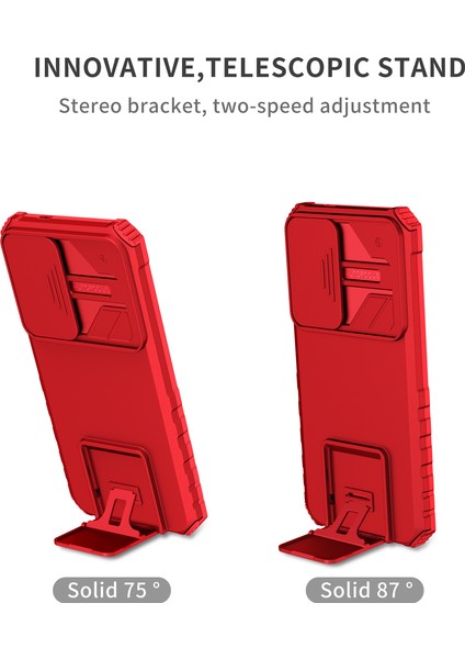 Samsung Galaxy S24+CEP Telefonu Kılıfları Için Slide Lens Shield Pc+Tpu Kickstand Kapak-Kırmızı (Yurt Dışından)