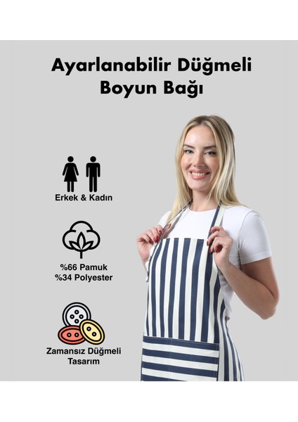 Su Geçirmez Mutfak Önlüğü, Çizgili Lacivert, 2 Cepli, 70x80, Pamuk Polyester modelleri