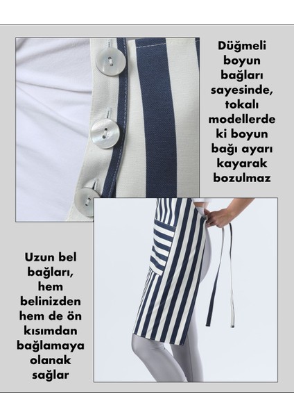 Su Geçirmez Mutfak Önlüğü, Çizgili Lacivert, 2 Cepli, 70x80, Pamuk Polyester fırsatları