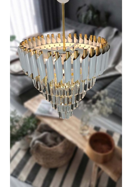 Beyaz Gold Kristal Taşlı 4'lü Lüks Avize, Metal Malzeme, 45x45 cm fiyatları