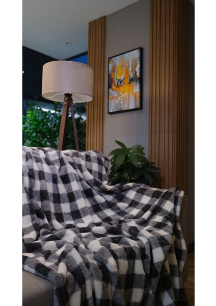Yumuşak ve şık ekose battaniye 130x170cm, rahat ve sıcak tutar, polyester, gri