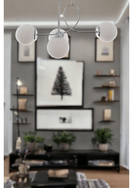 Modern cam avize, krom ve beyaz renk, salon, mutfak ve yatak odası için 4'lü set