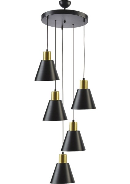 Modern Siyah Metal Avize, 5'li, Salon ve Mutfak İçin Şık Tasarım