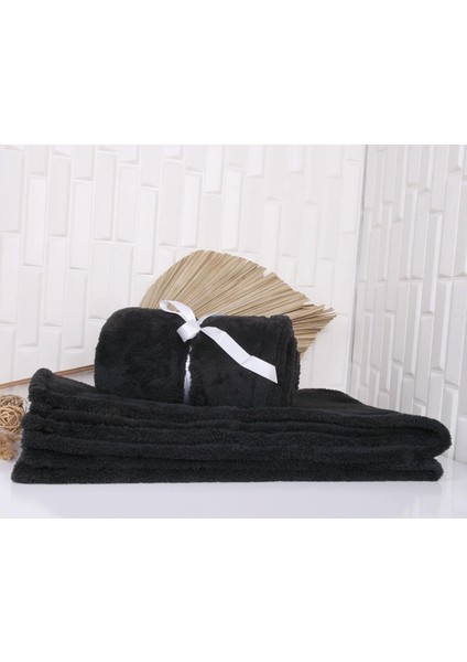 Yumuşak siyah 120x170 ev dekoru battaniyesi, polyester, solmaya dayanıklı