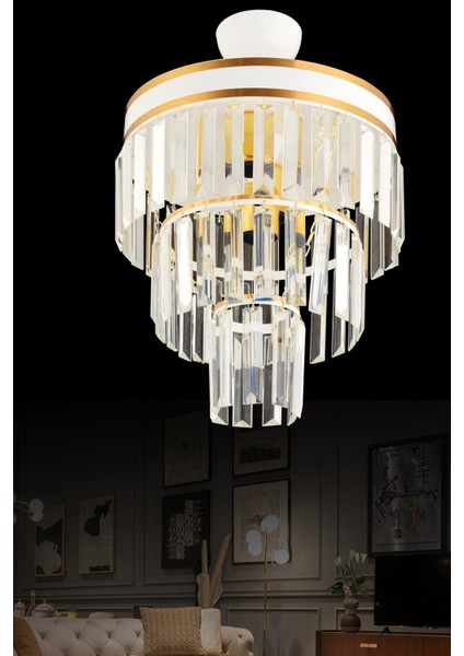 Şık 3'lü Kristal Avize, Beyaz, Modern Tasarım, 30x60 cm modelleri
