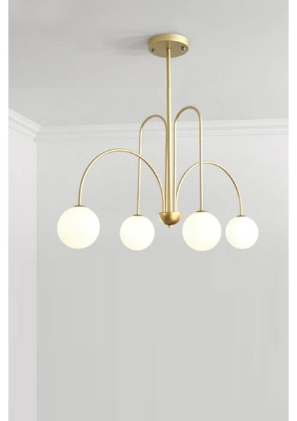 Modern cam globe avize, 4'lü, şık ve zarif tasarım, 75x75 cm, beyaz renginde