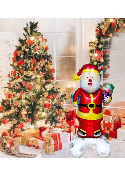 Ayaklı Büyük Noel Baba Folyo Balon Yılbaşı Noel Baba Balonu