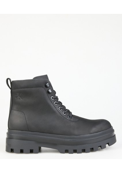 Calvin Klein Deri Siyah Erkek Bot Lugged Boot Laceup Rebellıous