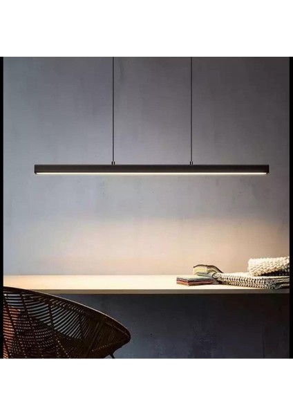 Modern Siyah Metal Led Lineer Avize 100cm Warm White Işık