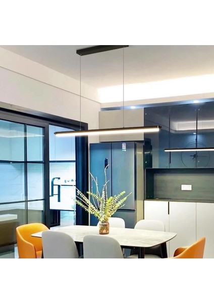 Modern Siyah Metal Led Lineer Avize 100cm Warm White Işık