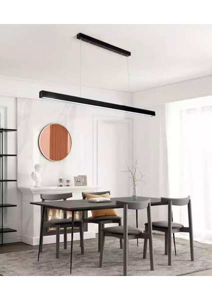 Modern Siyah Metal Led Lineer Avize 100cm Warm White Işık
