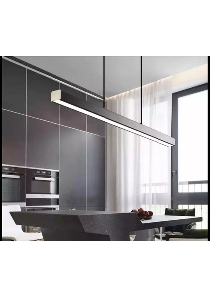 Modern Siyah Metal Led Lineer Avize 100cm Warm White Işık