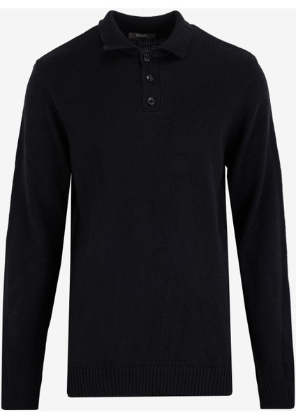 Polo Yaka Basic Düz Siyah Erkek Kazak PBF4WM-KZK 5031