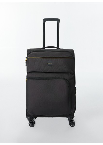 Siyah Çekçekli Kumaş Valiz 029 Orta