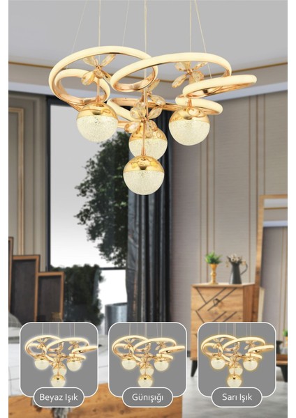 3 Renkli Kumandalı Modern Gold Kaplama Sarkıt LED Avize, 4'lü, 45x70 cm