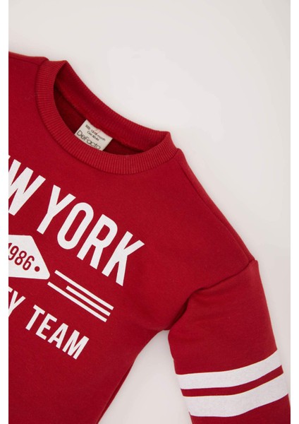 Kız Bebek Bisiklet Yaka Baskılı İçi Yumuşak Tüylü Sweatshirt E2211A524WN
