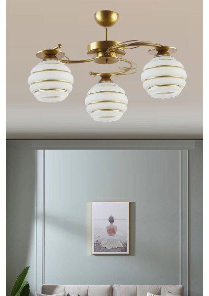 Tekno Trust Modern Ilay Eskitme Gold Boyalı 3lü 4lü Camlı Avize