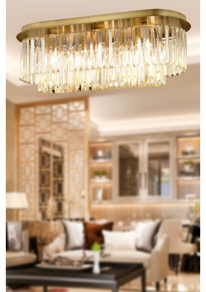 Tekno Trust Nilüfer Dikdörtgen Eskitme Kristalli Taşlı Modern Tasarım Yemek Masa Üstü Kristal Salon Avize
