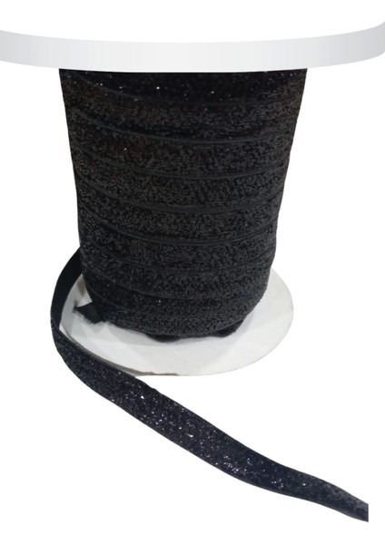 Kadife Kurdele Simli 1 cm Siyah 1 Metre