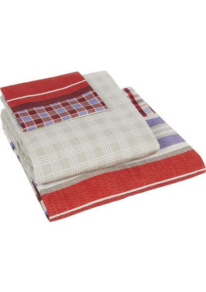 Theo Geometrik DESENLI Pamuk Pike Takımı, Bordo, Tek Kişilik