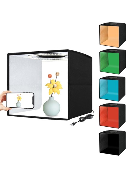 Mini Resim ve Fotoğraf Stüdyosu Işık Kutusu 40CM x 40CM Fotoğraf Çekim Çadırı Taşınabilir Katlanabilir +6 Çeşit Küçük Ürünler Için Çift Taraflı Renkli Arka Planlar