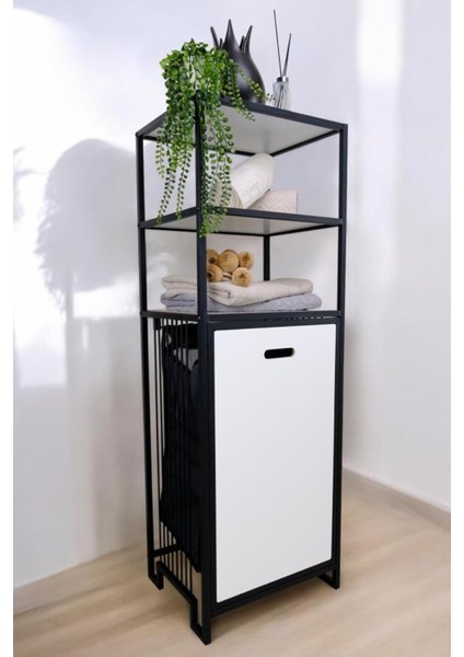 Metal Kirli Sepetli 3 Raflı Çok Amaçlı Banyo Düzenleyici Raf Organizer Siyah/beyaz - MRS-012 C1-1-369