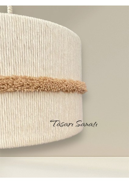 Şık Krom Makrome Avize, 30x60 cm, Duy Dahil, Açık Kahverengi, Modern Tasarım modelleri