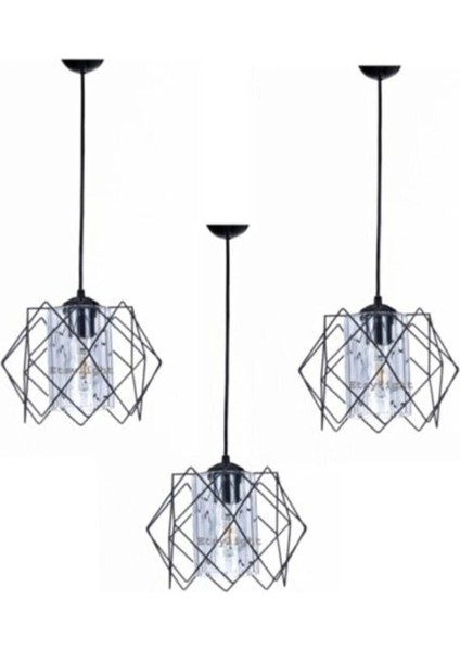 Tekno Trust E27 Modern Tasarım Labirent Model Füme Mikalı Avize 3 Adet 1 51-60 cm Gri Antre / Hol Rustik 24 x 5