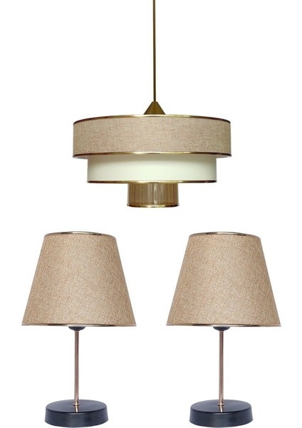 Tekno Trust 71-80 cm Myk Avize ve Abajur Seti Koyu Bej MA12 Kumaş Altın Salon / Oturma Odası 30 E27 Modern 1