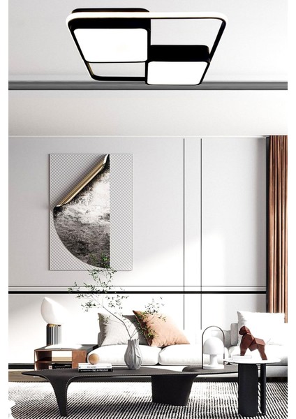 Tekno Trust Kare Model LED Avize, 3 Renk Aydınlatmalı Kumandalı Dimmerli Modern Tavan Avizesi,salon,ofis Avizes