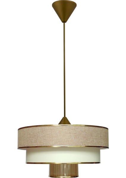 Tekno Trust 71-80 cm Myk Avize ve Abajur Seti Koyu Bej MA12 Kumaş Altın Salon / Oturma Odası 30 E27 Modern 1