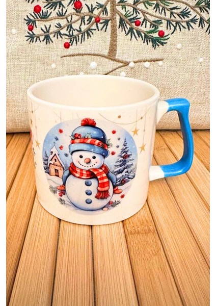 Hediye Yılbaşı Merry Christmas Temalı Kardan Adam Seramik Kupa Bardak 225 ml