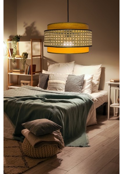 Krem-Kahve Rattan Hasır Dopia Avize, 28x14 cm, tekli, şık ve doğal aydınlatma seçeneği modelleri