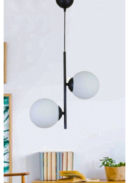 Modern spor beyaz camlı siyah avize, 2'li, 35x50 cm, metal malzeme, şık tasarım
