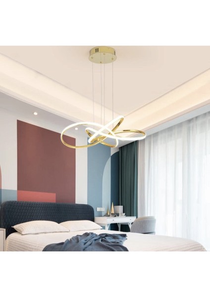 Tekno Trust Kumandalı Dimmerli 3 Renk Işıklı Modern Sarkıt Power LED Avize Concept Ürün Gold Sarı Ledli Avize