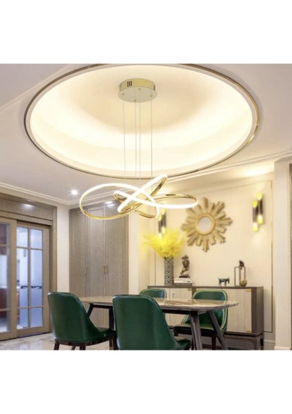Tekno Trust Kumandalı Dimmerli 3 Renk Işıklı Modern Sarkıt Power LED Avize Concept Ürün Gold Sarı Ledli Avize