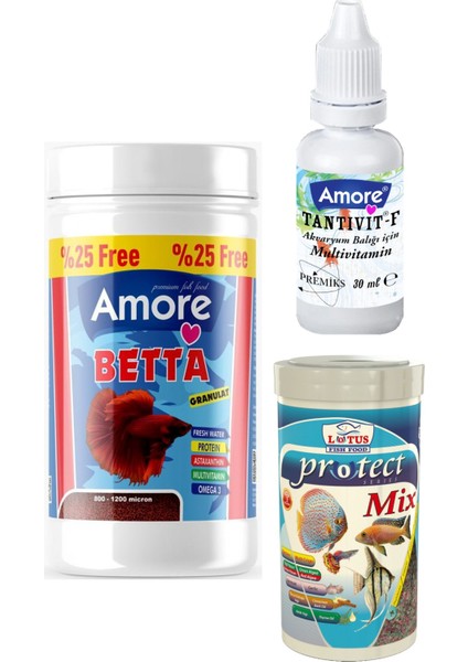 Beta Balığı Yemi 125ML, Lotus Protect Mix Cips 100ML Kutu Granül Balık Yemi, Multivitamin